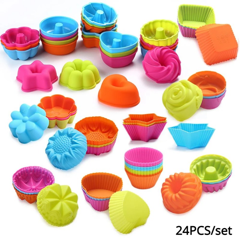 Donut Mold Silicone - 실리콘 머핀컵 24개, 케이크컵, 머핀컵 라이너,