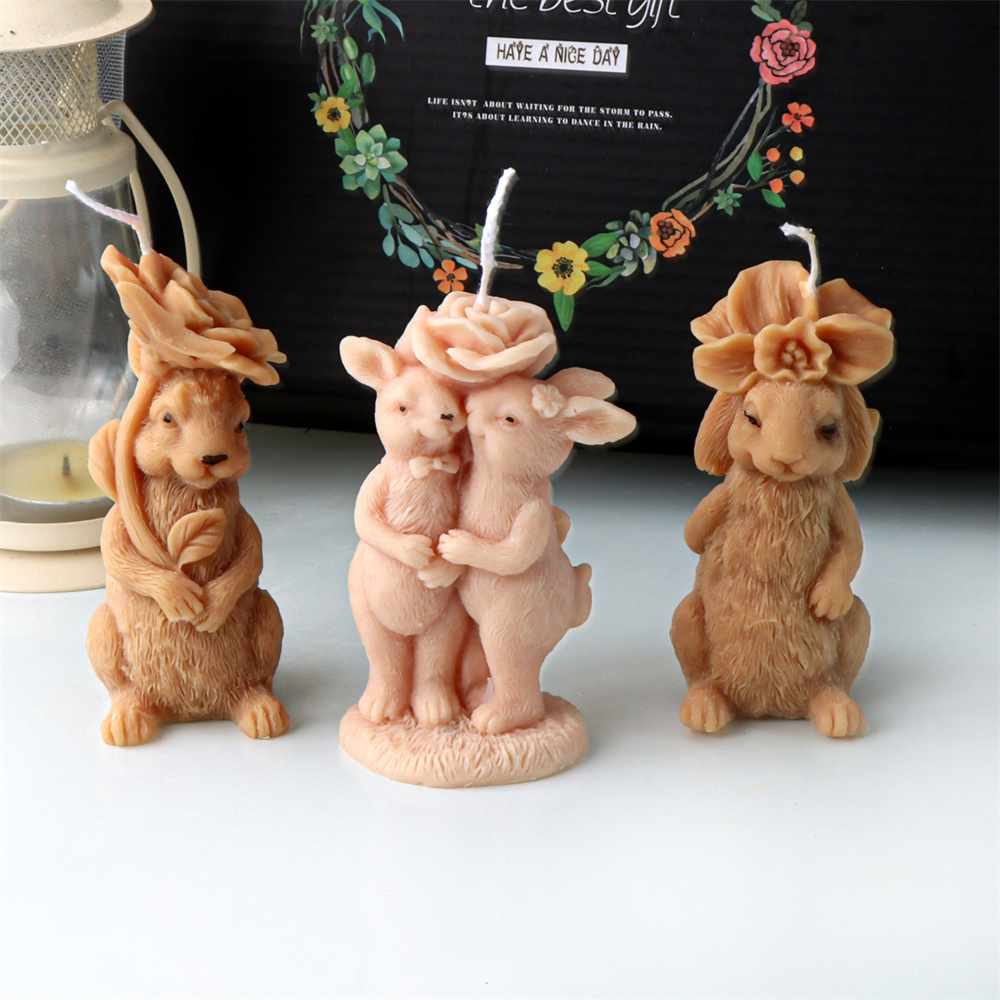 Bunny Cake Mold - 3D 꽃 토끼 양초 실리콘 금형